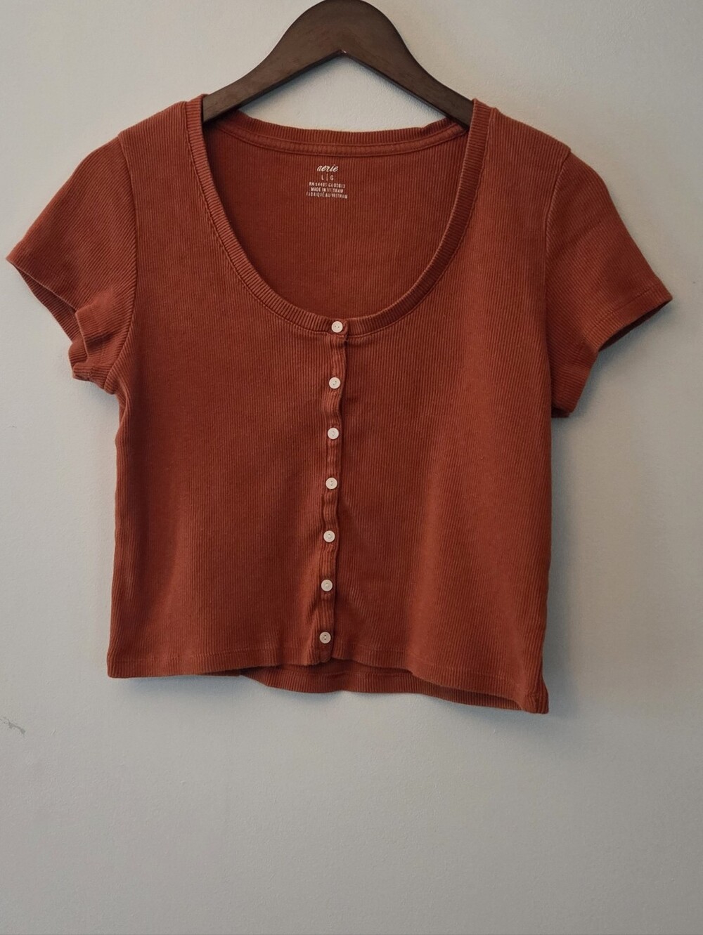 Aerie Women's Ribbed Button-Up Crop Top In Orange Size L